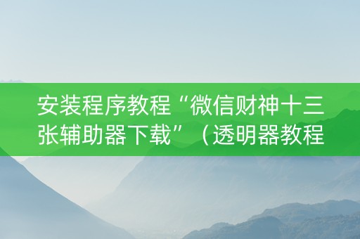 安装程序教程“微信财神十三张辅助器下载”（透明器教程)