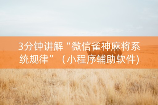 3分钟讲解“微信雀神麻将系统规律”（小程序辅助软件)