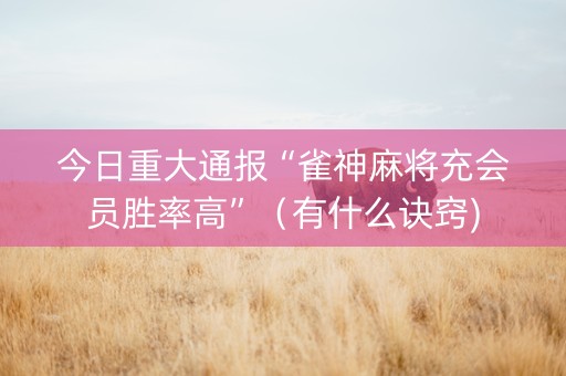 今日重大通报“雀神麻将充会员胜率高”（有什么诀窍)