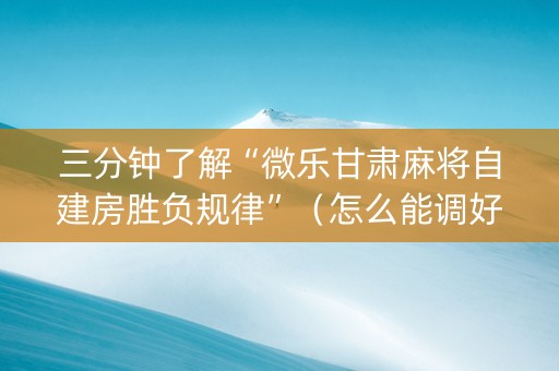 三分钟了解“微乐甘肃麻将自建房胜负规律”（怎么能调好牌)