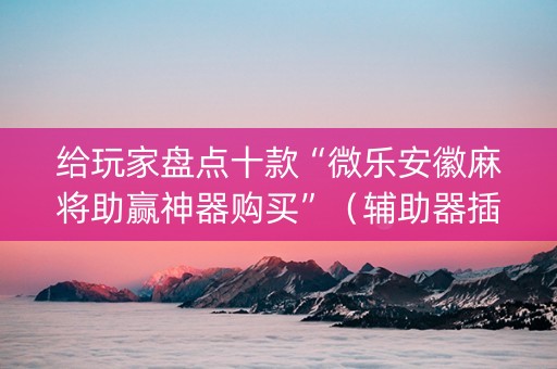 给玩家盘点十款“微乐安徽麻将助赢神器购买”（辅助器插件)