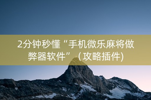 2分钟秒懂“手机微乐麻将做弊器软件”（攻略插件)