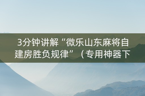 3分钟讲解“微乐山东麻将自建房胜负规律”（专用神器下载)
