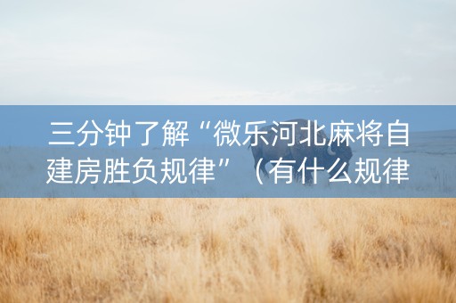 三分钟了解“微乐河北麻将自建房胜负规律”（有什么规律)