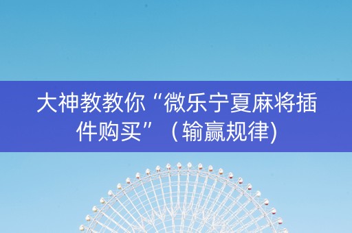 大神教教你“微乐宁夏麻将插件购买”（输赢规律)
