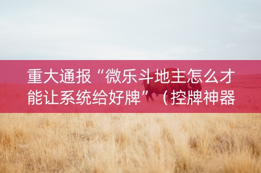 重大通报“微乐斗地主怎么才能让系统给好牌”（控牌神器)