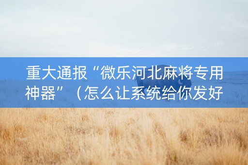 重大通报“微乐河北麻将专用神器”（怎么让系统给你发好牌)