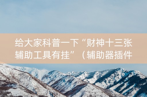 给大家科普一下“财神十三张辅助工具有挂”（辅助器插件)