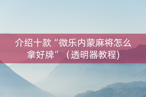 介绍十款“微乐内蒙麻将怎么拿好牌”（透明器教程)