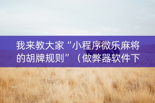 我来教大家“小程序微乐麻将的胡牌规则”（做弊器软件下载)