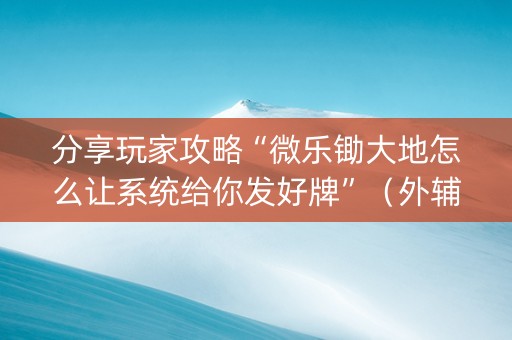 分享玩家攻略“微乐锄大地怎么让系统给你发好牌”（外辅工具)