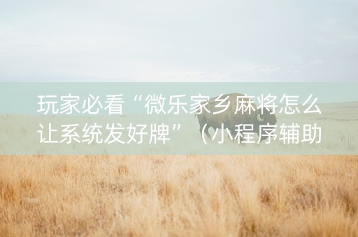 玩家必看“微乐家乡麻将怎么让系统发好牌”（小程序辅助软件)