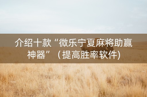 介绍十款“微乐宁夏麻将助赢神器”（提高胜率软件)