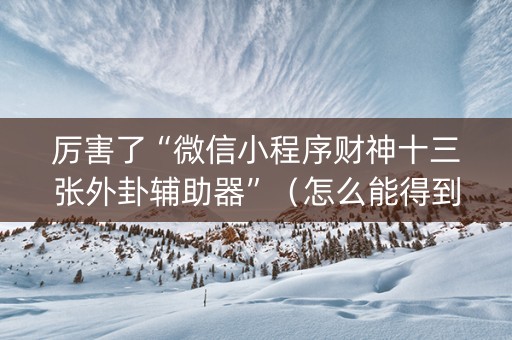 厉害了“微信小程序财神十三张外卦辅助器”（怎么能得到好牌)