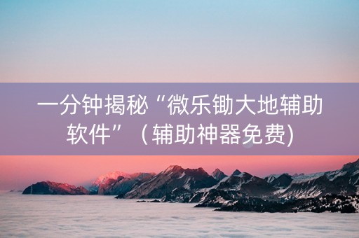 一分钟揭秘“微乐锄大地辅助软件”（辅助神器免费)