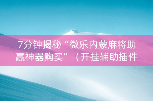 7分钟揭秘“微乐内蒙麻将助赢神器购买”（开挂辅助插件)