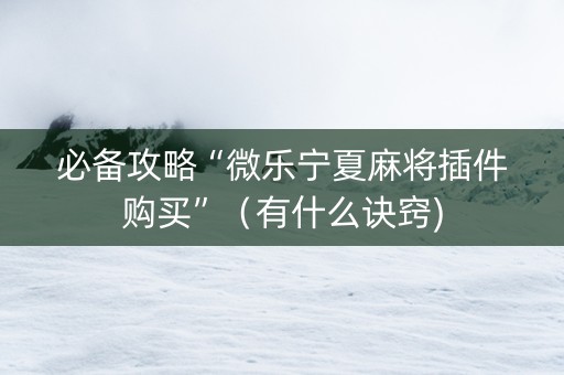 必备攻略“微乐宁夏麻将插件购买”（有什么诀窍)