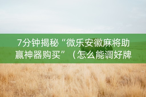 7分钟揭秘“微乐安徽麻将助赢神器购买”（怎么能调好牌)