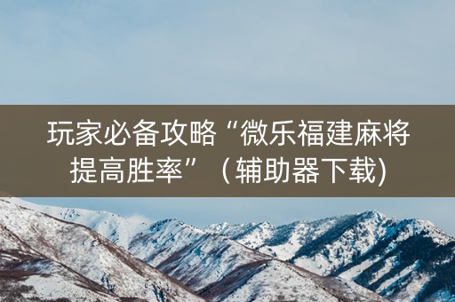 玩家必备攻略“微乐福建麻将提高胜率”（辅助器下载)