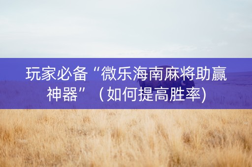 玩家必备“微乐海南麻将助赢神器”（如何提高胜率)