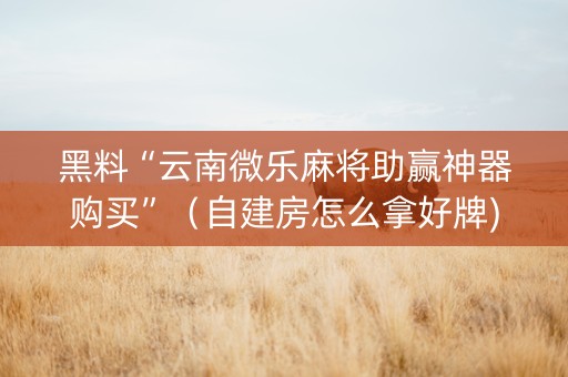 黑料“云南微乐麻将助赢神器购买”（自建房怎么拿好牌)