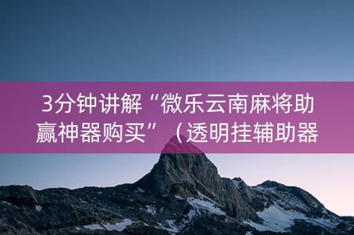 3分钟讲解“微乐云南麻将助赢神器购买”（透明挂辅助器)
