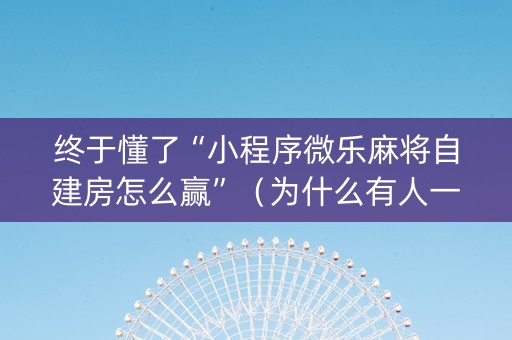 终于懂了“小程序微乐麻将自建房怎么赢”（为什么有人一直赢)