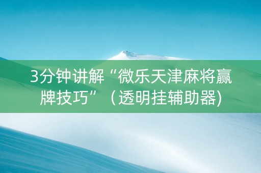 3分钟讲解“微乐天津麻将赢牌技巧”（透明挂辅助器)