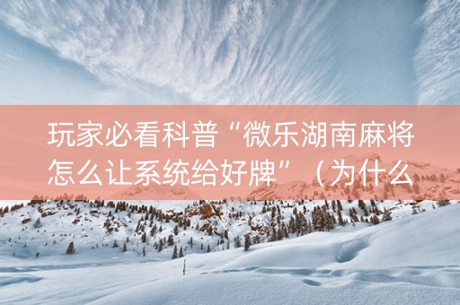 玩家必看科普“微乐湖南麻将怎么让系统给好牌”（为什么有人一直赢)