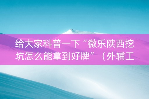 给大家科普一下“微乐陕西挖坑怎么能拿到好牌”（外辅工具)