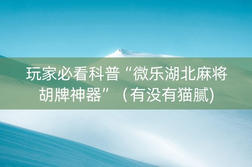 玩家必看科普“微乐湖北麻将胡牌神器”（有没有猫腻)