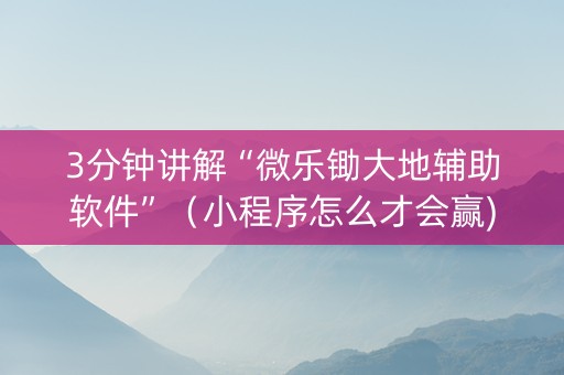 3分钟讲解“微乐锄大地辅助软件”（小程序怎么才会赢)