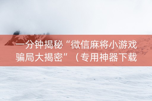 一分钟揭秘“微信麻将小游戏骗局大揭密”（专用神器下载)