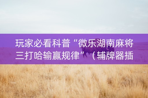 玩家必看科普“微乐湖南麻将三打哈输赢规律”（辅牌器插件购买)