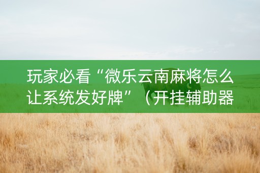 玩家必看“微乐云南麻将怎么让系统发好牌”（开挂辅助器脚本)
