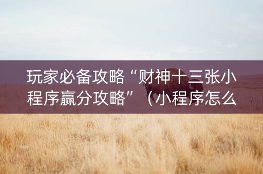 玩家必备攻略“财神十三张小程序赢分攻略”（小程序怎么才会赢)
