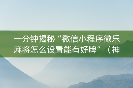 一分钟揭秘“微信小程序微乐麻将怎么设置能有好牌”（神器通用版)
