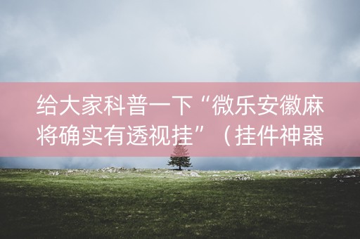 给大家科普一下“微乐安徽麻将确实有透视挂”（挂件神器)