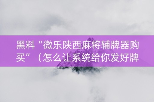 黑料“微乐陕西麻将辅牌器购买”（怎么让系统给你发好牌)