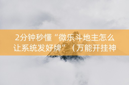 2分钟秒懂“微乐斗地主怎么让系统发好牌”（万能开挂神器)