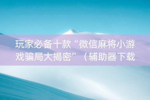 玩家必备十款“微信麻将小游戏骗局大揭密”（辅助器下载)