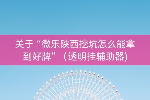 关于“微乐陕西挖坑怎么能拿到好牌”（透明挂辅助器)