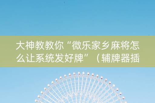大神教教你“微乐家乡麻将怎么让系统发好牌”（辅牌器插件购买)