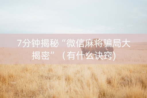 7分钟揭秘“微信麻将骗局大揭密”（有什么诀窍)