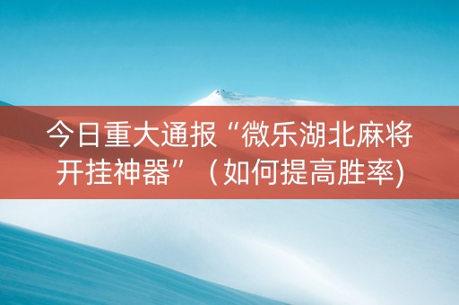 今日重大通报“微乐湖北麻将开挂神器”（如何提高胜率)