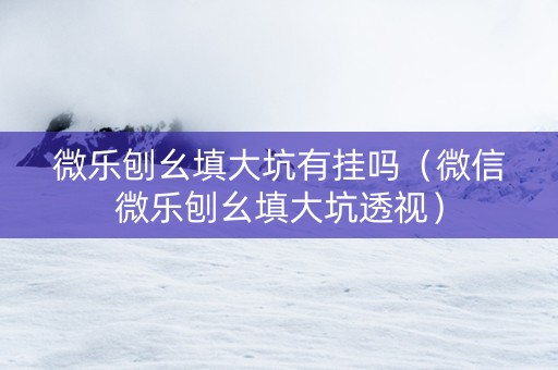 微乐刨幺填大坑有挂吗（微信微乐刨幺填大坑透视）
