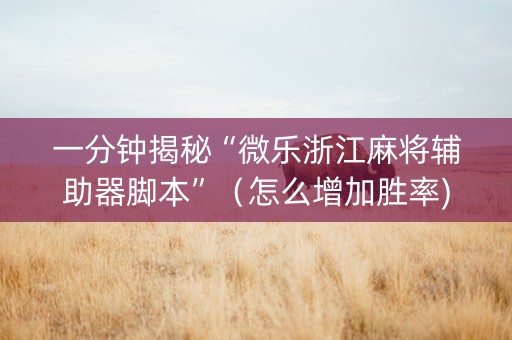 一分钟揭秘“微乐浙江麻将辅助器脚本”（怎么增加胜率)
