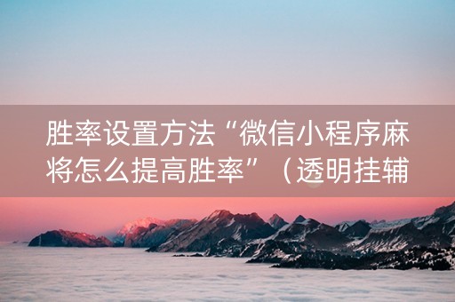 胜率设置方法“微信小程序麻将怎么提高胜率”（透明挂辅助器)