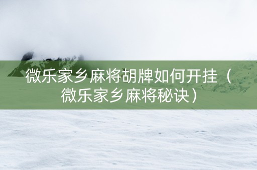微乐家乡麻将胡牌如何开挂（微乐家乡麻将秘诀）