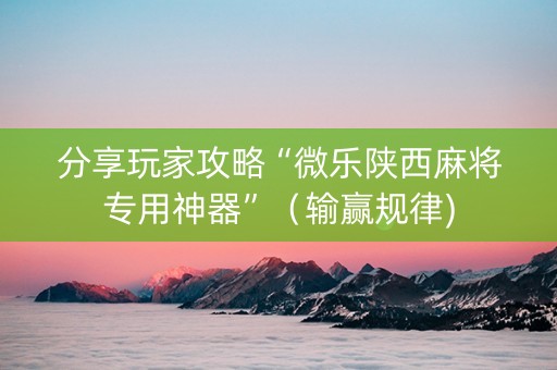 分享玩家攻略“微乐陕西麻将专用神器”（输赢规律)